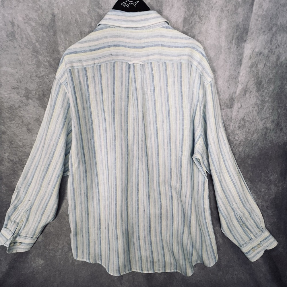 Henry Jacobson Men's XL 100% Linen Long Sleeve Blue Striped Shirt Light Cool - Picture 7 of 9
